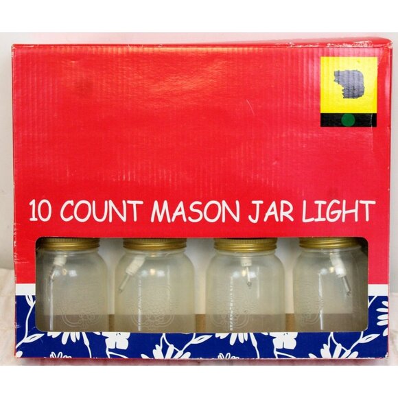 Mason Jar String Lights Set of 10, NEW in Box Plastic Farmhouse Country Porch - Picture 1 of 7